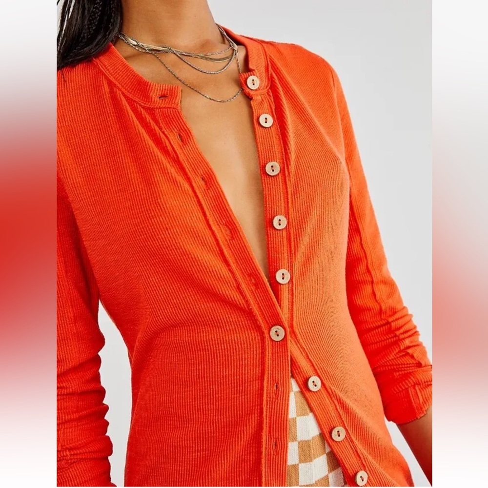 Free People. We The Free. Orange Gia Rib tunic/Cardigan/dress. Size Large. NWT - Picture 4 of 8